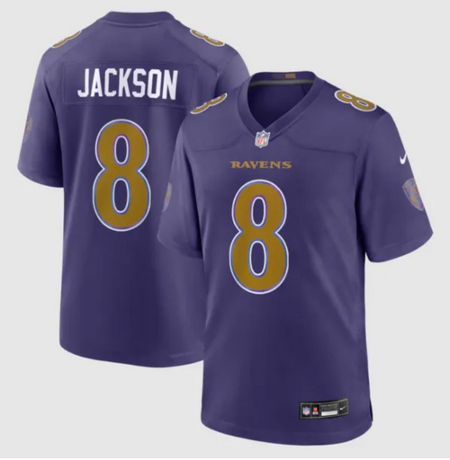 Baltimore Ravens #8 Lamar Jackson — Maillot Football Mauve