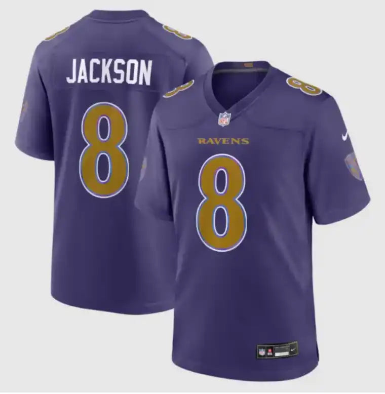 Baltimore Ravens #8 Lamar Jackson — Maillot Football Mauve