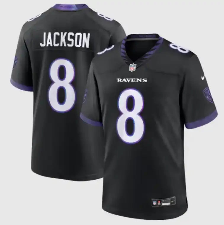 Baltimore Ravens #8 Lamar Jackson — Maillot Football Noir