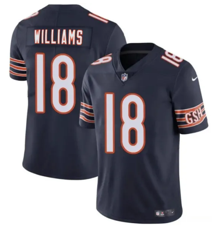 Chicago Bears #18 Caleb Williams — Maillot Draft 2024 Vapor Cousu Bleu Marine