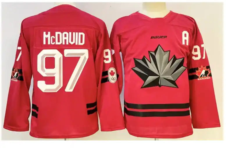 Maillot Officiel Équipe Canada Hockey #97 Connor McDavid – Rouge avec Patch