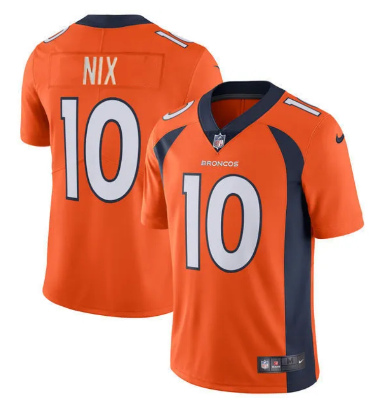 Men's Denver Broncos #10 Bo Nix Orange 2024 Draft Vapor Limited Football Stitched Jersey