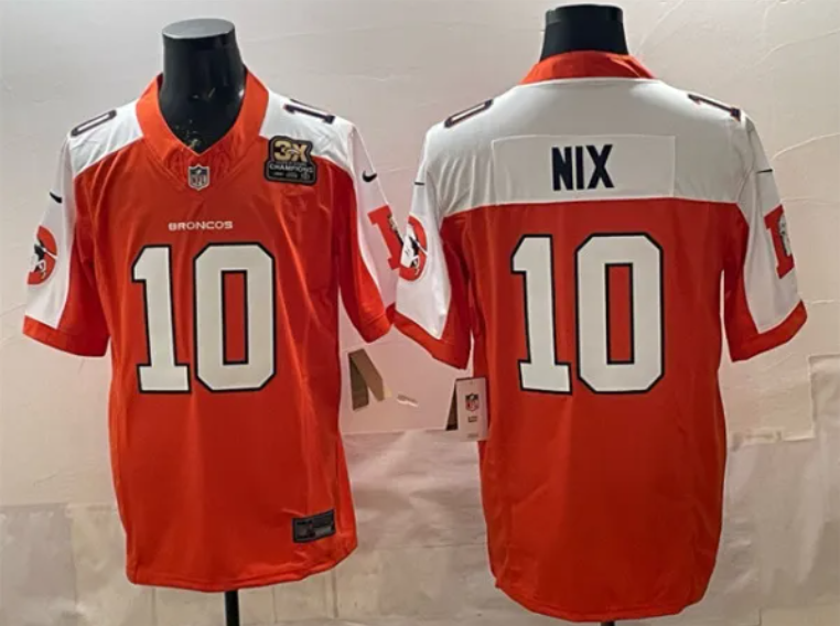 Men's Denver Broncos #10 Bo Nix Orange 2024 Football Jersey