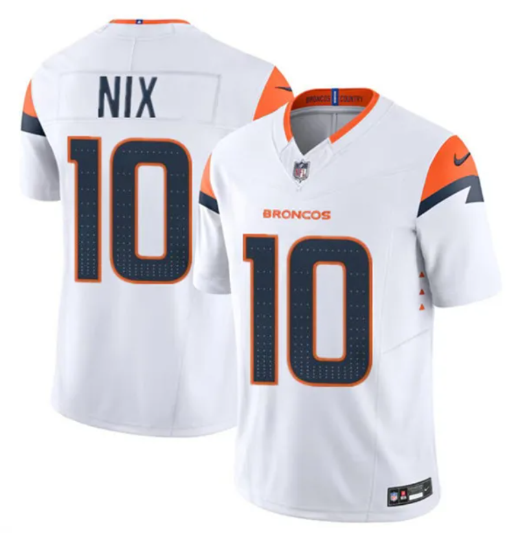 Men's Denver Broncos #10 Bo Nix White 2024 Draft Football Jersey