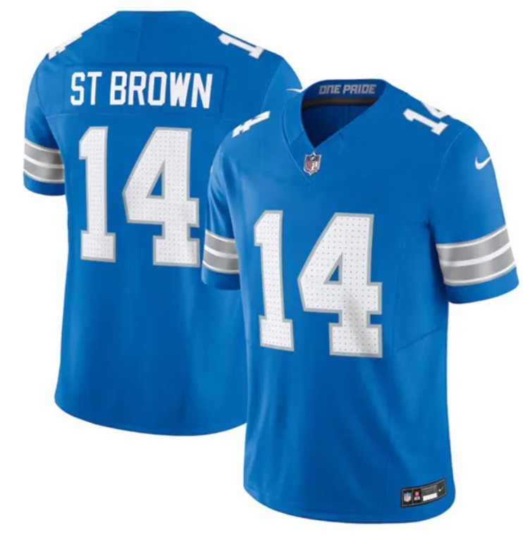 Men's Detroit Lions #14 Amon-Ra St. Brown Blue 2024 F.U.S.E. Vapor Limited Stitched Jersey