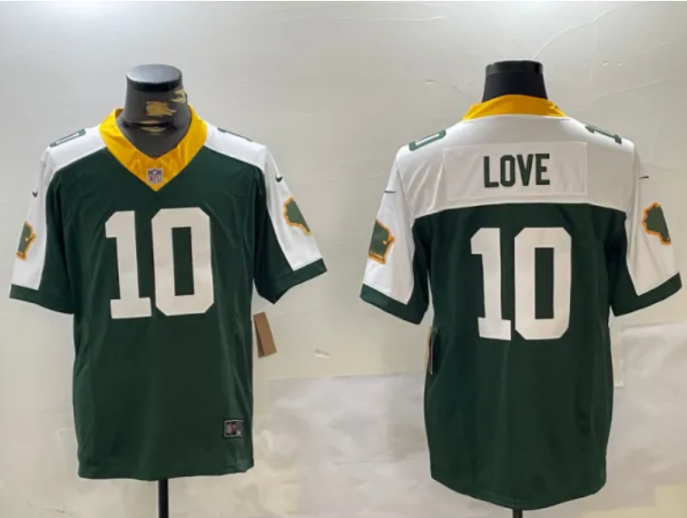 Men's Green Bay Packers #10 Jordan Love Green White 2023 F.U.S.E. Home Patch Vapor Limited Stitched Jersey