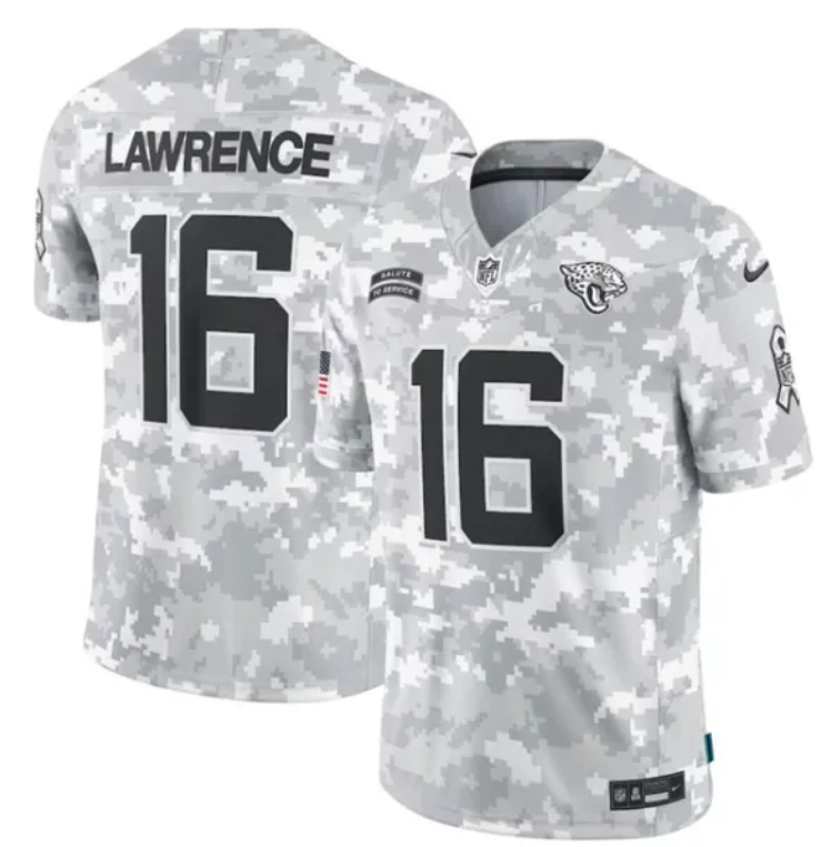 Men's Jacksonville Jaguars #16 Trevor Lawrence 2024 Arctic Camo Salute to Service Limited Stitched Football Jersey