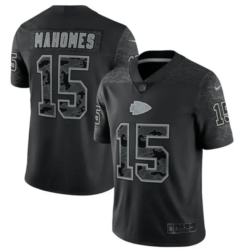 Men's Kansas City Chiefs #15 Patrick Mahomes Black Reflective Limited Stitched Jersey