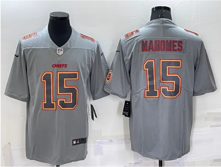Men's Kansas City Chiefs Patrick Mahomes LOGO Grey Atmosphere Fashion Vapor Untouchable Stitched Limited Jersey