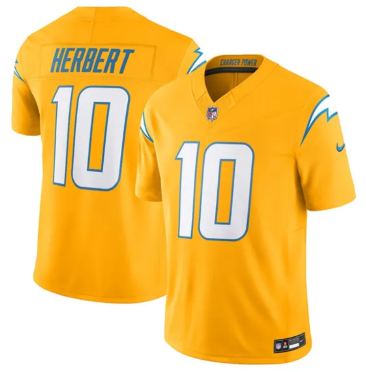 Men's Los Angeles Chargers #10 Justin Herbert Gold 2025 F Jersey