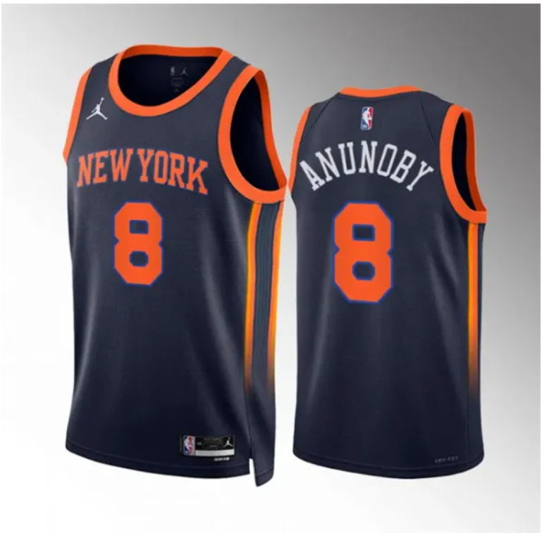 Men's New York Knicks #8 OG Anunoby Navy Statement Edition Stitched Basketball Jersey