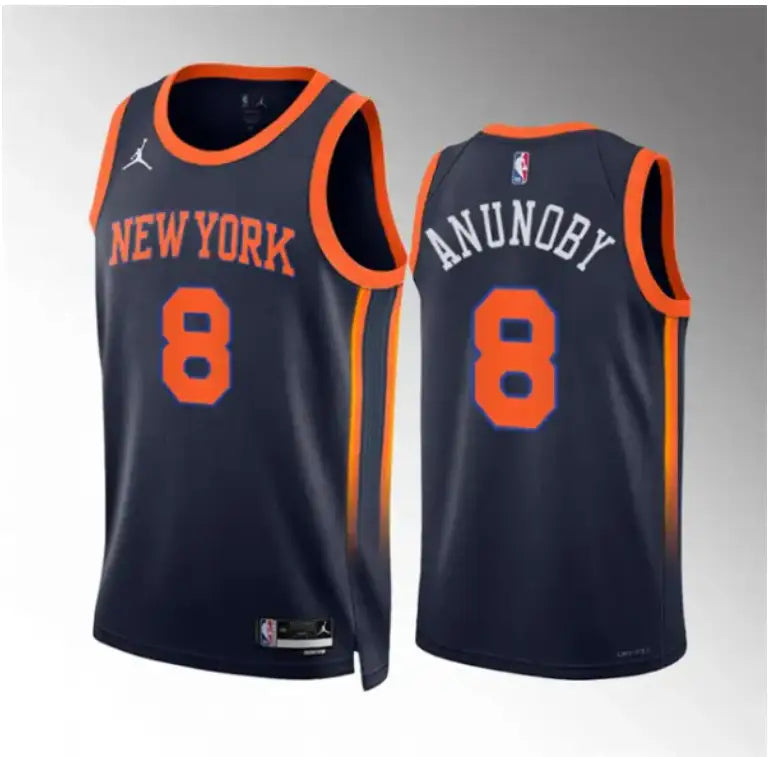 Men's New York Knicks #8 OG Anunoby Navy Statement Edition Stitched Basketball Jersey
