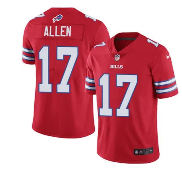 Men's Nike Buffalo Bills #17 Josh Allen Red Stitched NFL Limited Rush Jersey