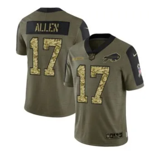 Men's Olive Buffalo Bills #17 Josh Allen 2021 Camo Salute To Service Limited Stitched Jersey