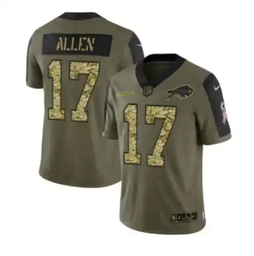 Men's Olive Buffalo Bills #17 Josh Allen 2021 Camo Salute To Service Limited Stitched Jersey