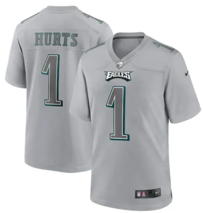 Men's Philadelphia Eagles #1 Jalen Hurts Gray Atmosphere Fashion Stitched Game Jersey