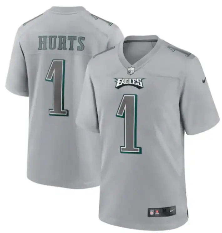 Men's Philadelphia Eagles #1 Jalen Hurts Gray Atmosphere Fashion Stitched Game Jersey