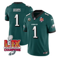 Men's Philadelphia Eagles #1 Jalen Hurts Green 2025 Eagles Logo Super Bowl LIX Patch With 4-Star C Patch New F.U.S.E. Vapor Untouchable Limited Football Stitched Jersey