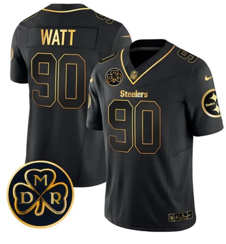 Men's Pittsburgh Steelers #90 T.J. Watt Black Gold F.U.S.E. DMR Patch Vapor Limited Football Stitched Jersey