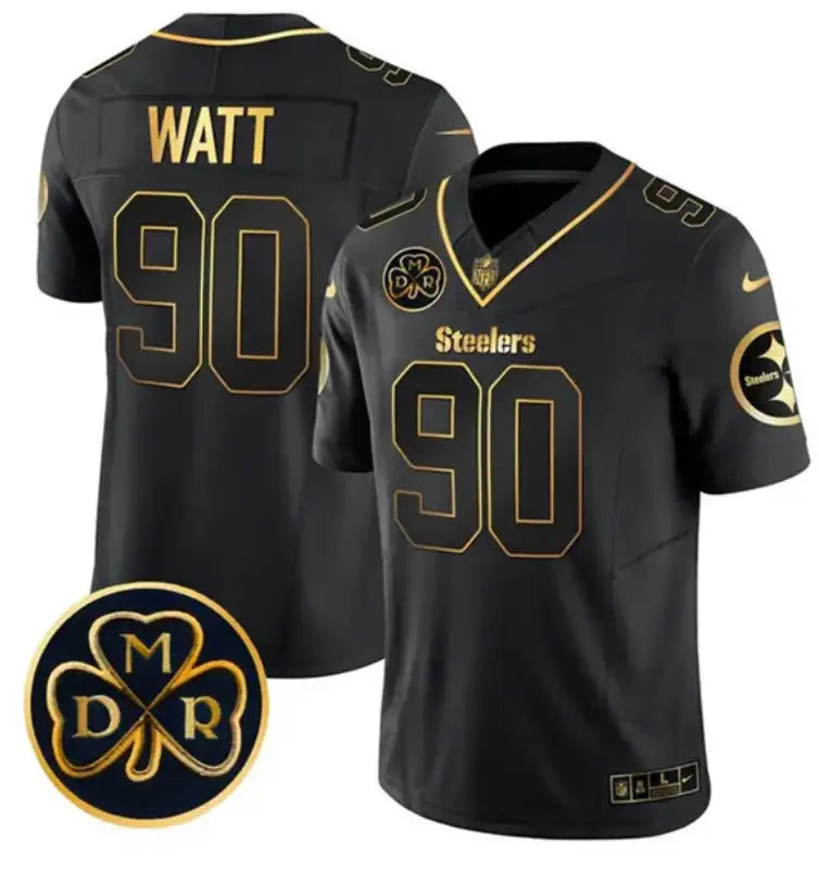 Men's Pittsburgh Steelers #90 T.J. Watt Black Gold F.U.S.E. DMR Patch Vapor Limited Football Stitched Jersey