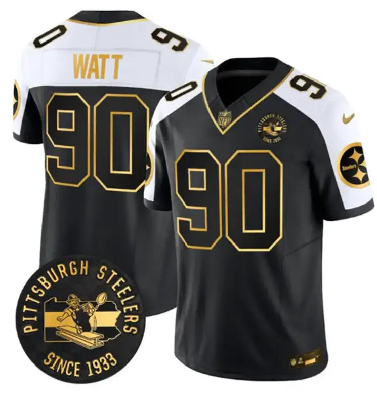 Men's Pittsburgh Steelers #90 T.J. Watt Black Gold Alternate F.U.S.E. Throwback 1933 Patch Vapor Untouchable Limited Football Stitched Jersey