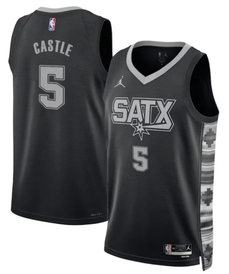 Men's San Antonio Spurs #5 Stephon Castle Black 2025 Statement Edition Stitched Jersey