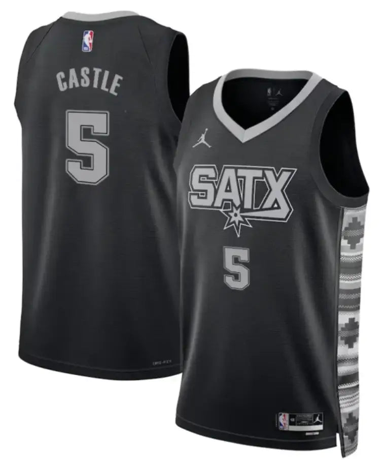 Men's San Antonio Spurs #5 Stephon Castle Black 2025 Statement Edition Stitched Jersey