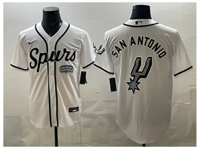 Men's San Antonio Spurs Team Big Logo White Stitched Baseball Jersey