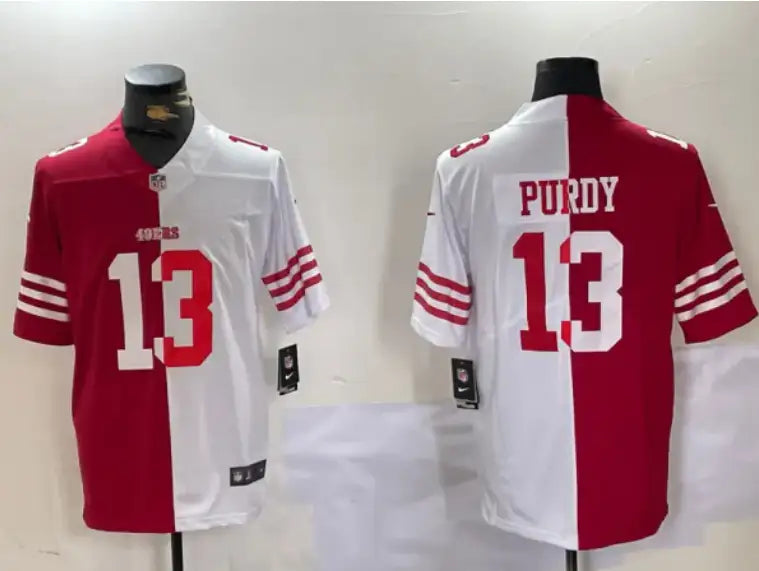 Men's San Francisco 49ers #13 Brock Purdy Red White Split Vapor Limited Stitched Jersey