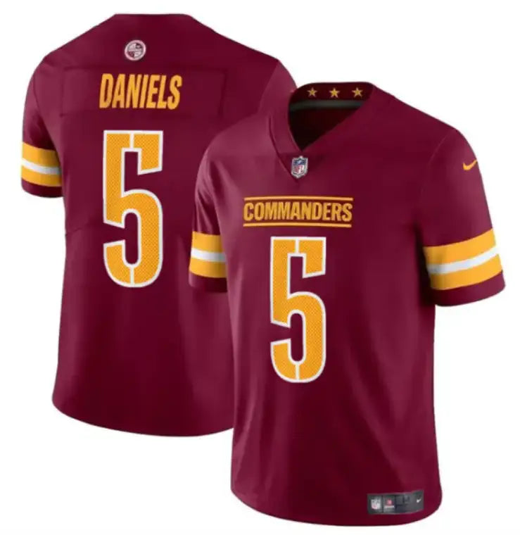 Men's Washington Commanders #5 Jayden Daniels Burgundy 2024 Draft Vapor Limited Football Stitched Jersey
