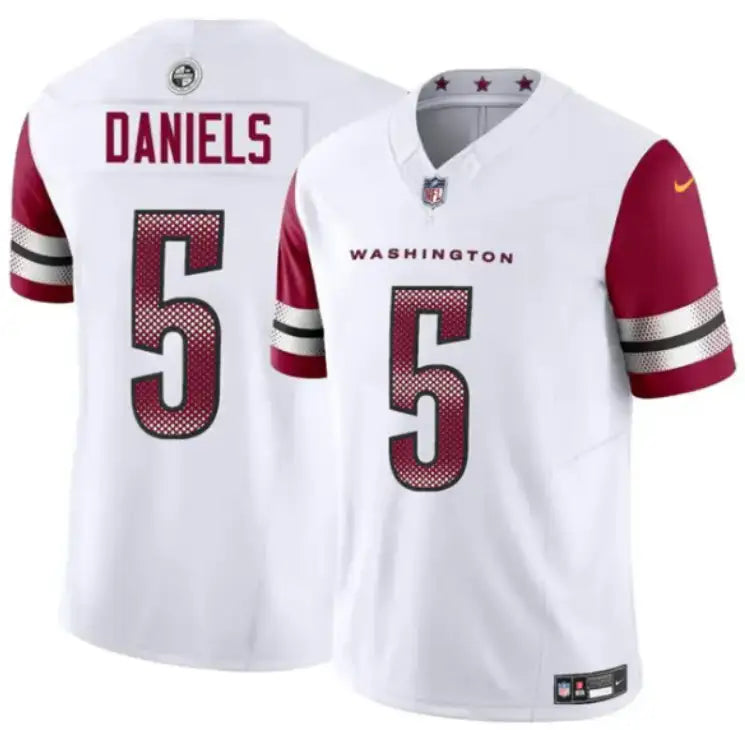 Men's Washington Commanders #5 Jayden Daniels White 2024 Draft F Jersey