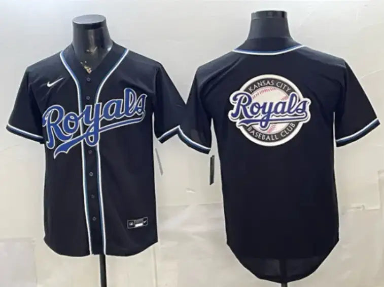 Mens Kansas City Royals Team Big Logo 2026 Fashion Replica Black Out Stitched Baseball Jersey