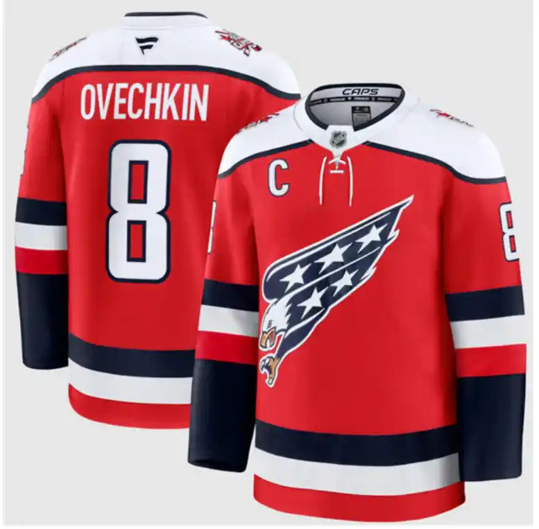 NHL Alexander Ovechkin #8 Washington Capitals – Maillot Alternatif Rouge avec Patch C 2025-26 (Cousu)