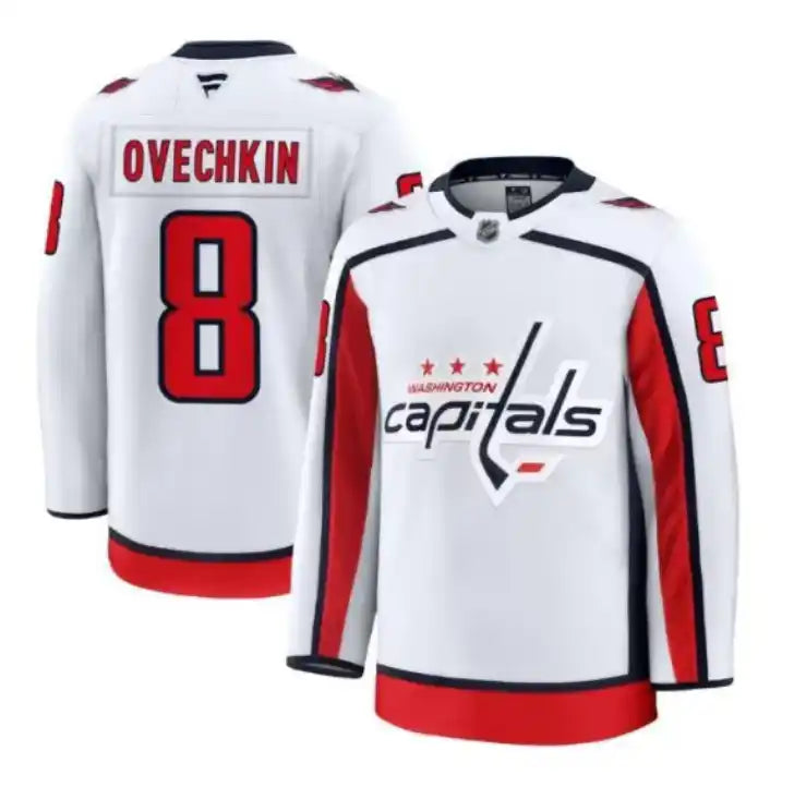 NHL Alexander Ovechkin #8 Washington Capitals – Maillot Blanc Personnalisé (Cousu)