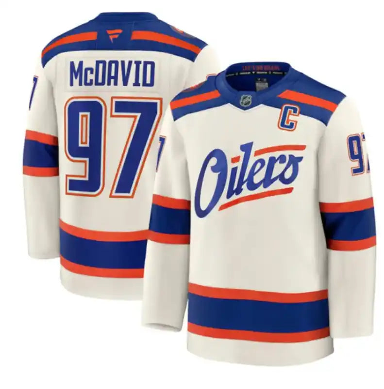 NHL Connor McDavid #97 Edmonton Oilers – Maillot Alternatif Beige avec Patch C
