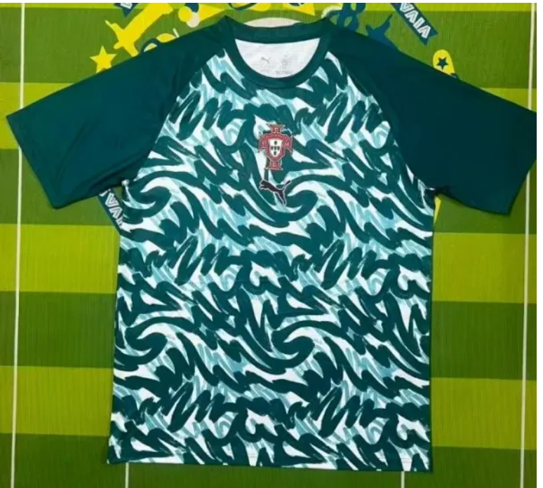 Portugal National Football Team 2024 Pre-Match Training Jersey — Green Swirl (PUMA)