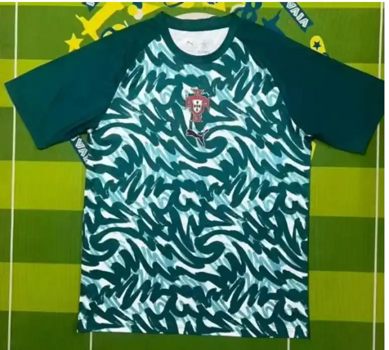 Portugal National Football Team 2024 Pre-Match Training Jersey — Green Swirl (PUMA)